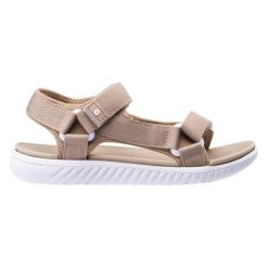 Sandały Hi-Tec Apodis 92800602641 beżowy. Brązowe sandały damskie bez wzorów, z materiału, bez obcasa, bez zapięcia. Za 134.25 zł.