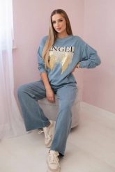 Komplet bawełniany dekatyzowany Angel bluza + spodnie jeansowy. Bluzy damskie Włoski, l, bez wzorów, z bawełny, bez kaptura. Za 539.47 zł.