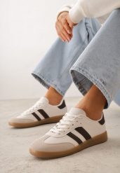 Beżowo-Brązowe Sneakersy VICES w Stylu Kultowych Tenisówek Azilina. Brązowe obuwie sportowe damskie Born2be, z jeansu, bez zapięcia, tenisowe. Za 89.99 zł.