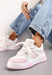 Różowe Sneakersy na Grubej Podeszwie z Brokatem Lenema. Czerwone obuwie sportowe damskie Renee, bez zapięcia. Za 89.99 zł.