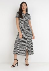 Czarno-Biała Sukienka Alethanthei. Czarne sukienki damskie Born2be, bez wzorów, z materiału, eleganckie, bez ramiączek. W wyprzedaży za 152.99 zł.