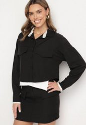 Czarny Komplet Koszula i Spódnica z Imitacją Kieszeni Zensedi. Czarne koszule damskie Born2be, m, bez wzorów, eleganckie, bez kołnierzyka, bez ramiączek. Za 179.99 zł.