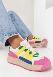 Fuksjowe Sneakersy na Płaskiej Grubej Podeszwie z Imitacji Zamszu Ozdobione Wstawkami z Ekoskóry Mariatta. Brązowe obuwie sportowe damskie Born2be, przed kostkę, bez zapięcia. Za 84.99 zł.