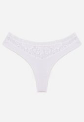 Białe Majtki Typu Stringi z Bawełną i Koronką Zeliche. Białe stringi Renee, bez wzorów, z bawełny. Za 9.99 zł.