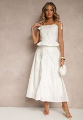 Biała Rozkloszowana Spódnica z Bawełny z Haftowanymi Detalami Tolanisse. Białe spódnice damskie Renee, na co dzień, l, bez wzorów, z bawełny, eleganckie, maxi. Za 99.99 zł.