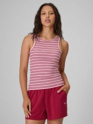 4F Top slim z prążkowanej dzianiny damski - różowy M. Czerwone koszulki sportowe damskie 4F, m, bez wzorów, z bawełny, bez ramiączek, tenisowe. Za 59.99 zł.