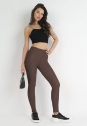 Ciemnobrązowe Legginsy Draven. Brązowe legginsy damskie Born2be, l, bez wzorów, z jeansu. Za 39.99 zł.