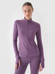 4F Bluza treningowa slim szybkoschnąca damska - fioletowa XS. Fioletowe bluzy damskie 4F, xs, bez wzorów, z dzianiny, bez kaptura. Za 99.99 zł.