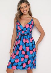 Granatowo-Niebieska Bawełniana Sukienka na Regulowanych Ramiączkach z Elastyczną Gumką w Talii Baloa. Niebieskie sukienki damskie Born2be, bez wzorów, z bawełny, bez ramiączek. Za 49.99 zł.