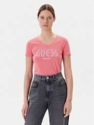 Guess T-Shirt W5YI05 J1314 Różowy Regular Fit. Czerwone t-shirty damskie Guess, xl, z aplikacjami, z bawełny, bez kołnierzyka. Za 119.99 zł.