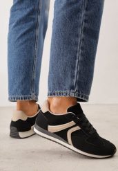 Czarne Sneakersy Casual z Imitacji Zamszu z Geometrycznymi Wstawkami na Boku Sadiqa. Czarne obuwie sportowe casual damskie Renee, z jeansu, bez zapięcia. Za 119.99 zł.