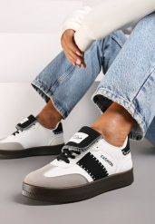 Biało-Czarne Sneakersy na Platformie z Kontrastującymi Detalami i Wywiniętym Językiem Amirila. Białe obuwie sportowe damskie Renee, z materiału, bez zapięcia. Za 69.99 zł.
