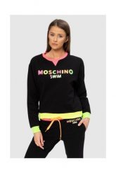 MOSCHINO Czarna bluza z neonowym logo. Czarne bluzy damskie MOSCHINO, s, bez wzorów, z bawełny, bez kaptura. W wyprzedaży za 459.99 zł.