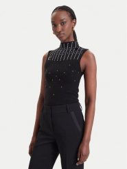 Fracomina Bluzka FR26WT4005K506R9 Czarny Slim Fit. Czarne bluzki damskie Fracomina, l, bez wzorów, bez kołnierzyka, bez ramiączek. Za 309.99 zł.