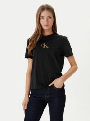 Calvin Klein Jeans T-Shirt Classic Foil LV047E804G Czarny Regular Fit. Czarne t-shirty damskie Calvin Klein Jeans, xs, bez wzorów, z bawełny, bez kołnierzyka. Za 129.99 zł.