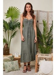 Lin Passion Lniana sukienka w kolorze khaki rozmiar: 40/42. Brązowe sukienki damskie Lin Passion, bez wzorów, ze lnu, klasyczne, bez ramiączek. Za 135.81 zł.
