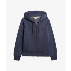 Damska bluza z kapturem zapinana na zamek Superdry Logo Essential. Niebieskie bluzy damskie Superdry, bez wzorów, z kapturem. Za 327.70 zł.