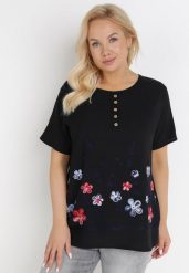 Czarna Bluzka Euphthise. Czarne bluzki damskie Born2be, xl, w ażurowe wzory, z bawełny, bez kołnierzyka, bez ramiączek. Za 49.99 zł.