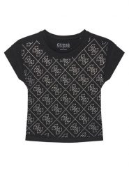 Guess T-Shirt J5YI37 K6YW4 Czarny Regular Fit. Czarne koszulki i t-shirty dziewczęce Guess, z aplikacjami, z bawełny, bez kołnierzyka, bez ramiączek. Za 79.99 zł.