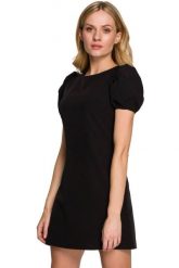 Elegancka sukienka mini krótkie bufiaste rękawy czarna. Czarne sukienki damskie Sukienki.shop, bez wzorów, eleganckie, bez ramiączek. Za 249.00 zł.
