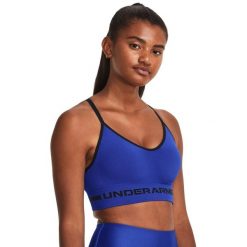 Biustonosz sportowy Under Armour Seamless Low Long Bra. Niebieskie biustonosze sportowe damskie Under Armour, bez wzorów. Za 119.99 zł.