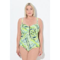 Damski Strój kąpielowy wzór w fale miękkie miseczki zamek błyskawiczny. Zielone stroje jednoczęściowe Ulla Popken, bez wzorów, z elastanu. Za 244.99 zł.