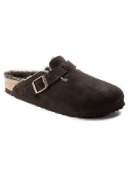 Birkenstock Skórzane klapki "Boston" w kolorze brązowym rozmiar: 36. Brązowe klapki damskie Birkenstock, bez wzorów, z wełny, bez obcasa, bez zapięcia. Za 702.81 zł.