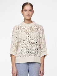 Pieces Sweter "Masha" w kolorze beżowym rozmiar: L. Brązowe swetry klasyczne damskie Pieces, l, z bawełny, bez kołnierzyka. Za 52.67 zł.