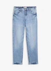 Dżinsy mom, high waist, low stretch, cropped. Czarne jeansy damskie bonprix, z podwyższonym stanem. Za 142.99 zł.
