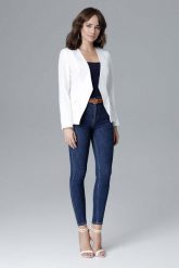 Ecru Elegancka Taliowana Marynarka bez Zapięcia. Brązowe marynarki i żakiety damskie Katrus, s, bez wzorów, z materiału, eleganckie. Za 269.00 zł.