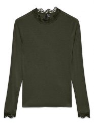 Vero Moda Koszulka "Rosa" w kolorze khaki rozmiar: XS. Brązowe bluzki damskie Vero Moda, xs, bez wzorów, z koronki, bez kołnierzyka, bez ramiączek. Za 82.95 zł.
