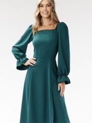 Sukienka Model A695 Bottle Green - awama. Zielone sukienki damskie Awama, bez wzorów, z elastanu, biznesowe, bez ramiączek. Za 287.45 zł.