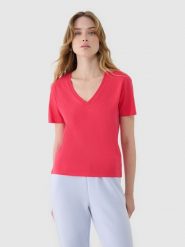 4F T-shirt oversize z modalem damski - różowy S. Czerwone t-shirty damskie 4F, s, bez wzorów, z bawełny, bez kołnierzyka. W wyprzedaży za 39.99 zł.