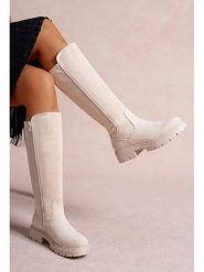 Foreverfolie Kozaki w kolorze beżowym rozmiar: 39. Brązowe kozaki damskie Foreverfolie, na zimę, bez obcasa, bez zapięcia. Za 147.56 zł.