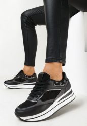 Czarne Sneakersy przed Kostkę na Platformie Auvamis. Czarne obuwie sportowe damskie Born2be, przed kostkę, bez zapięcia. Za 109.99 zł.