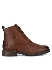 Rieker Trzewiki 71442-25 Brązowy. Brązowe botki damskie Rieker, ze skóry, bez obcasa, na płaskiej podeszwie, bez zapięcia. Za 359.00 zł.