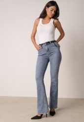 Niebieskie Jeansy Dzwony z Bawełny z Wysokim Stanem Nemenphite. Niebieskie jeansy damskie Born2be, z podwyższonym stanem. Za 119.99 zł.