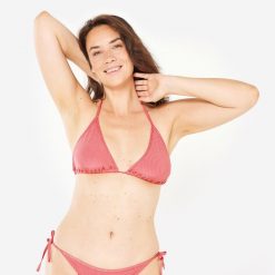 Góra kostiumu kąpielowego surfingowego damska Olaian Mae. Czerwone bikini OLAIAN, bez wzorów, z elastanu. W wyprzedaży za 39.99 zł.