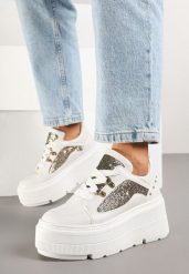 Białe Sneakersy Vices na Grubej Podeszwie z Brokatem Sdivona. Białe obuwie sportowe damskie Born2be, z jeansu, bez zapięcia. Za 139.99 zł.