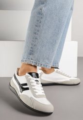 Białe Sneakersy z Geometrycznym Motywem Arpolia. Białe obuwie sportowe damskie Renee, z jeansu, bez zapięcia. Za 89.99 zł.