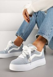 Jasnoniebieskie Sneakersy Kultowe Tenisówki na Grubej Podeszwie Nurisora. Niebieskie obuwie sportowe damskie Renee, bez wzorów, z jeansu, bez zapięcia. Za 79.99 zł.