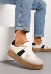 Beżowe Sneakersy na Grubej Podeszwie z Ozdobnymi Przeszyciami Ysdole. Brązowe obuwie sportowe damskie Renee, z materiału, bez zapięcia. Za 109.99 zł.