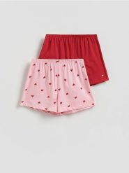 Piżamowe szorty 2 pack - intensywny róż. Czerwone piżamy damskie Reserved, bez wzorów, z bawełny, bez ramiączek. Za 55.99 zł.