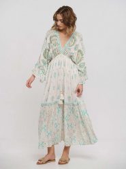 BLE Sukienka w kolorze turkusowo-kremowym rozmiar: onesize. Brązowe sukienki damskie BLE, bez wzorów, z wiskozy, bez ramiączek. Za 148.96 zł.