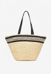 Beżowa Duża Torebka z Plecionki z Perłami Cekinami i Ozdobną Tasiemką Lirbia. Brązowe shopper bag Renee, z jeansu, duże, zdobione, bez dodatków. Za 89.99 zł.