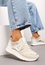 Beżowe Sneakersy z Metalicznymi i Siateczkowymi Wstawkami Dalathe. Brązowe obuwie sportowe damskie Born2be, z materiału, bez zapięcia. Za 109.99 zł.