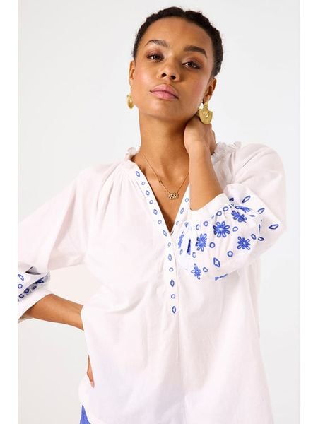 Garcia Bluzka w kolorze białym rozmiar: M. Białe bluzki damskie Garcia, m, z aplikacjami, z bawełny, bez kołnierzyka, bez ramiączek. Za 127.65 zł.