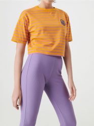 Bawełniana koszulka w paski z haftem - wielobarwny. Koszulki damskie Sinsay, l, bez wzorów, z bawełny, bez kołnierzyka, bez ramiączek. Za 12.99 zł.