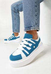 Biało-Niebieskie Sneakersy na Platformie Revin. Białe obuwie sportowe damskie Born2be, bez zapięcia. Za 54.99 zł.