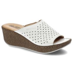 Białe Klapki Florance Wygodne Skórzane Buty. Białe klapki damskie Florance, bez wzorów, ze skóry, bez obcasa, na koturnie, bez zapięcia. Za 159.00 zł.